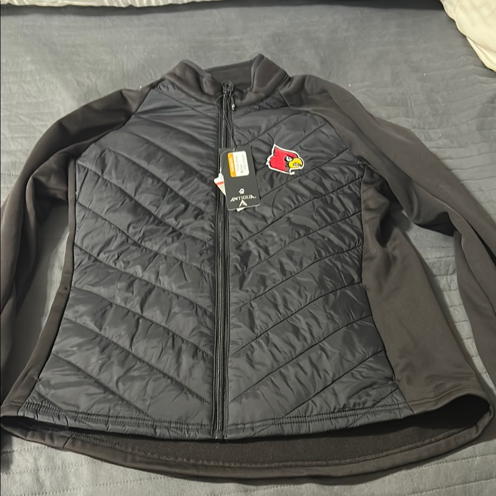 Antigua Black Quilted Jacket with Red Logo